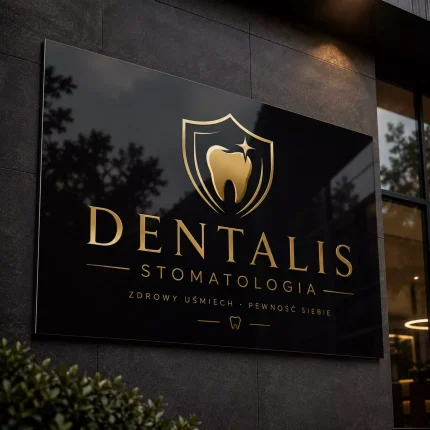 Szyld reklamowy z dibondu czarny dla stomatologii