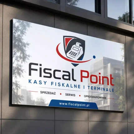 Szyld reklamowy z dibondu srebrny lustrzany dla punktu fiskalnego