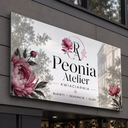 Szyld reklamowy z dibondu srebrny lustrzany dla atelier