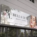 Szyld reklamowy z dibondu srebrny lustrzany dla salonu urody