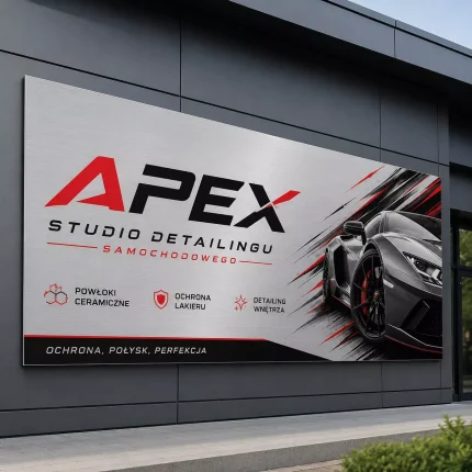 Szyld reklamowy z dibondu srebrny szczotkowany dla motoryzacji