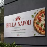Szyld reklamowy z dibondu srebrny szczotkowany dla pizzerii