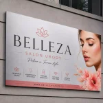 Szyld reklamowy z dibondu srebrny szczotkowany dla salonu urody
