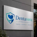 Szyld reklamowy z dibondu srebrny szczotkowany dla stomatologii