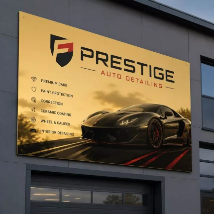 Szyld reklamowy z dibondu złoty lustrzany dla firmy usługowej