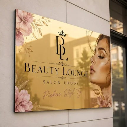 Szyld reklamowy z dibondu złoty lustrzany do salonu urody