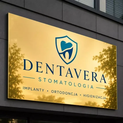 Szyld reklamowy z dibondu złoty lustrzany dla stomatologii