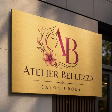 Szyld reklamowy z dibondu złoty szczotkowany dla atelier