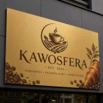 Szyld reklamowy z dibondu złoty szczotkowany do kawiarni