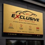 Szyld reklamowy z dibondu złoty szczotkowany dla detailingu