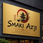 Szyld reklamowy z dibondu złoty szczotkowany dla restauracji azjatyckiej