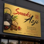 Szyld reklamowy z dibondu złoty szczotkowany dla lokalu gastronomicznego