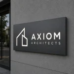Kaseton reklamowy z dibondu z frezowanym logo dla architektów