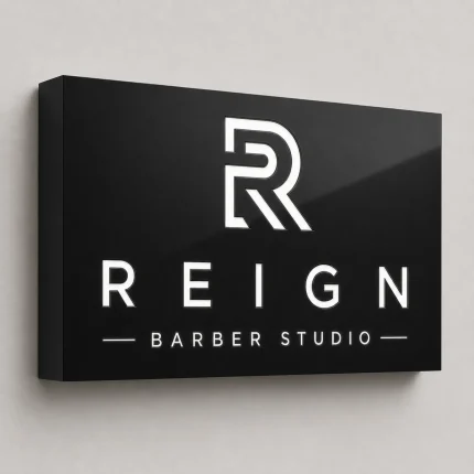 Kaseton reklamowy LED z dibondu czarny dla barber shopu