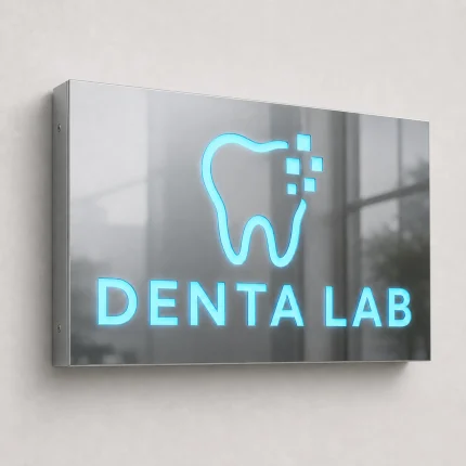 Kaseton z dibondu z kolorowymi napisami LED dla kliniki dentystycznej