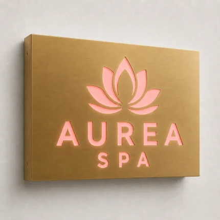Kaseton z dibondu z kolorowymi napisami LED dla salonu spa
