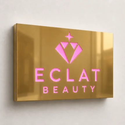 Kaseton z dibondu z kolorowymi napisami LED dla salonu beauty