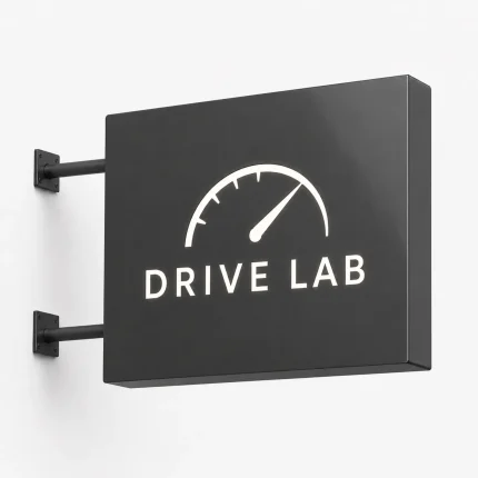 Kaseton reklamowy dwustronny frezowany z antracytowego dibondu dla motoryzacji
