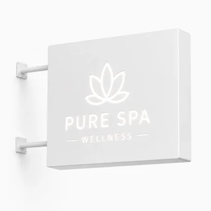 Kaseton reklamowy dwustronny frezowany z białego dibondu dla salonu spa