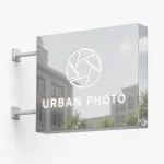 Kaseton reklamowy dwustronny frezowany ze srebrnego lustrzanego dibondu dla studia fotograficznego