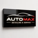 Czarny błyszczący kaseton z dibondu z logo dla auto detailingu