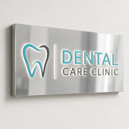 Lustrzany kaseton z dibondu z wypukłym logo dla kliniki dentystycznej