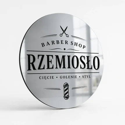 Lustrzany szyld z dibondu do salonu barberskiego