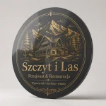 Szyld okrągły z dibondu antracytowy Szczyt i Las