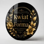 Czarno-złoty szyld z dibondu z motywem florystycznym