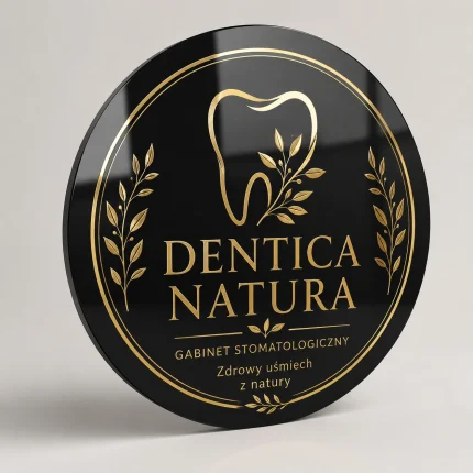 Szyld okrągły z dibondu czarny Dentica Natura