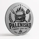 Szyld okrągły z dibondu srebrny szczotkowany dla restauracji