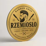 Złoty szczotkowany szyld z dibondu do salonu barberskiego
