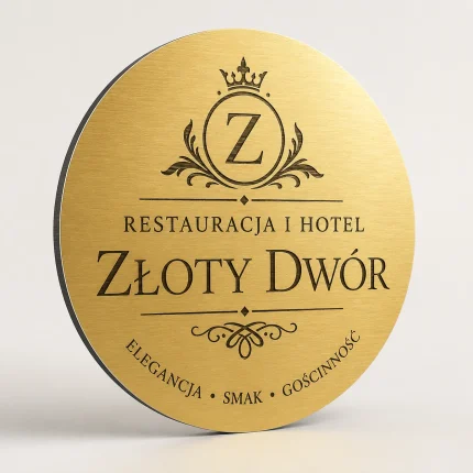 Złoty szczotkowany szyld z dibondu do hotelu i restauracji