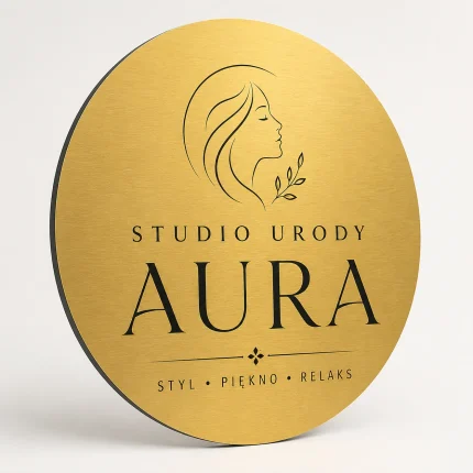 Złoty szczotkowany szyld z dibondu do salonu beauty