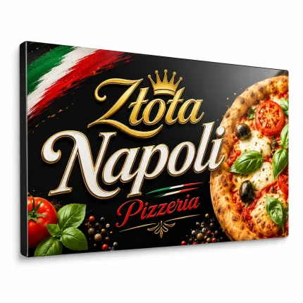 Czarny szyld reklamowy z zaginanym bokiem do lokalu gastronomicznego