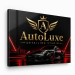 Czarny szyld z dibondu z zaginanym bokiem do studia auto detailingu