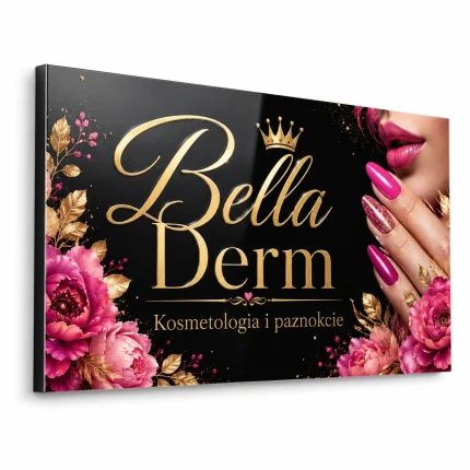 Czarny szyld reklamowy z zaginanym bokiem do salonu beauty