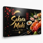Czarny szyld reklamowy z zaginanym bokiem do restauracji sushi