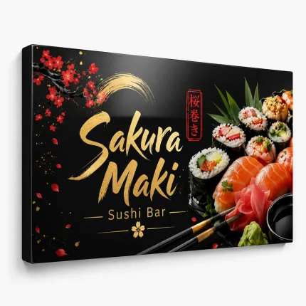 Czarny szyld reklamowy z zaginanym bokiem do restauracji sushi