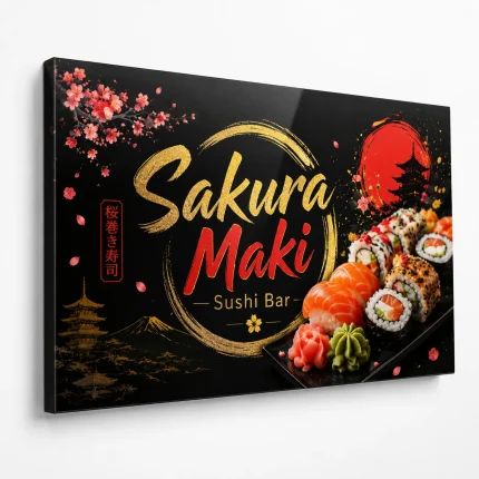 Czarny szyld z dibondu z zaginanym bokiem do lokalu sushi