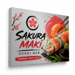 Srebrny szczotkowany szyld z dibondu do restauracji sushi