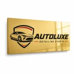 Złoty lustrzany szyld z dibondu do studia auto detailingu
