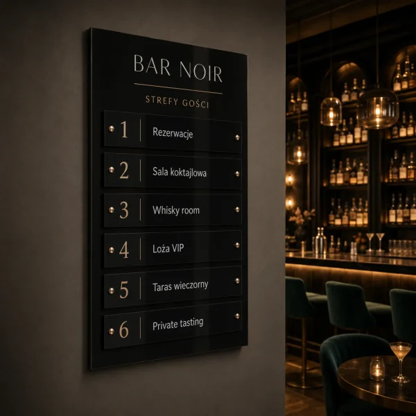 Tablica informacyjna zbiorcza Dibond czarna do cocktail baru