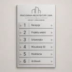 Tablica informacyjna zbiorcza Dibond srebrna szczotkowana do biura architektów