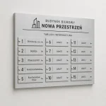 Tablica informacyjna zbiorcza Dibond dla budynku biurowego