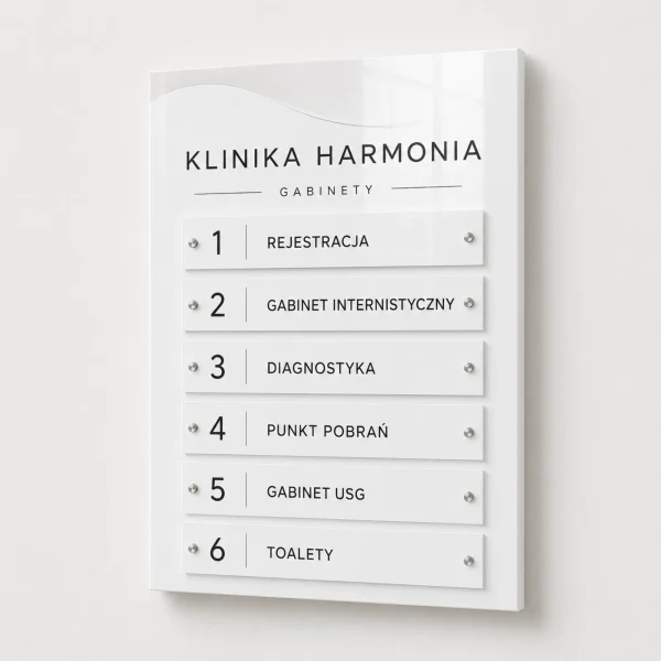 Tablica informacyjna zbiorcza z Dibond dla kliniki