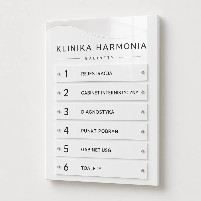 Tablica informacyjna zbiorcza z Dibond dla kliniki