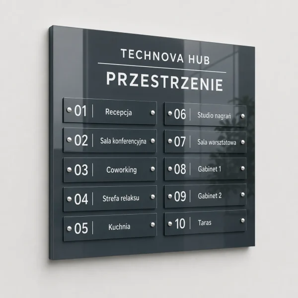 Tablica informacyjna zbiorcza Dibond w układzie dwóch kolumn