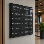 Tablica informacyjna zbiorcza Dibond do przestrzeni coworkingowej