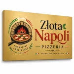 Złoty szczotkowany szyld z dibondu do lokalu z pizzą